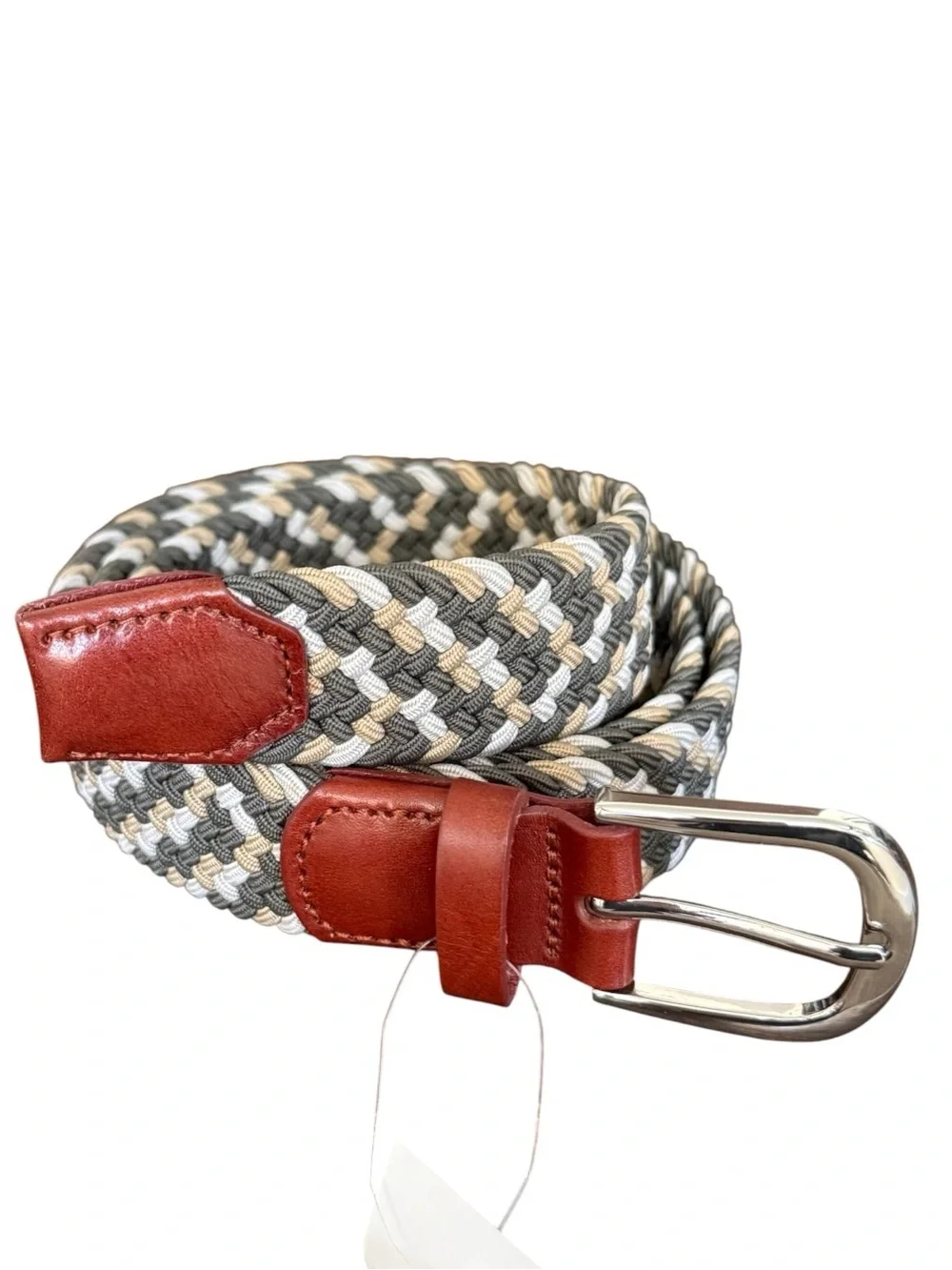 J Crew stretch woven braided belt Medium 36 NEW silver tone buckle